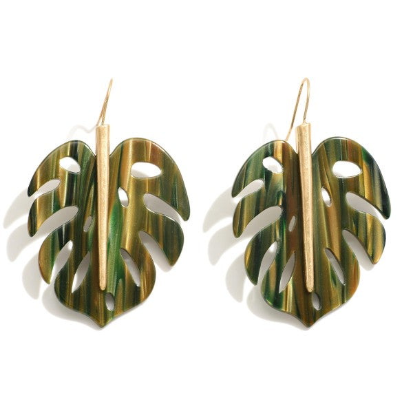 Resin Monstera Leaf Drop Earrings With Gold Tone Accent Judson