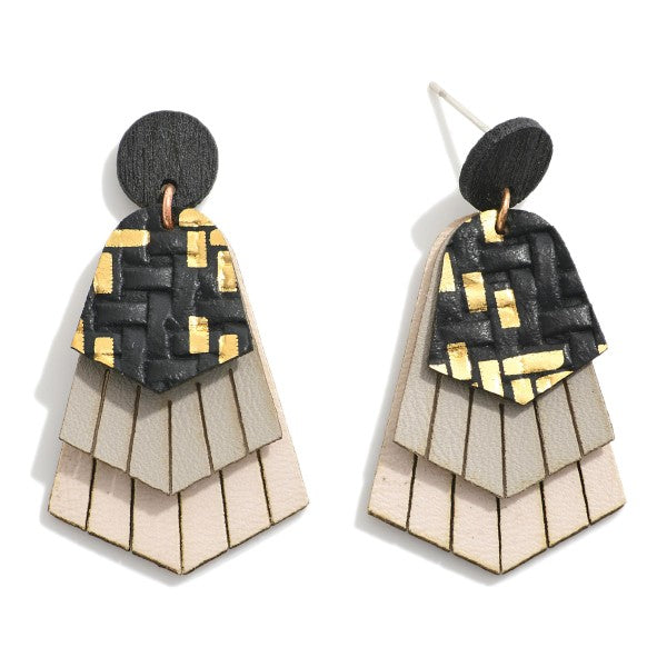 Stacked Leather Drop Earrings Featuring Woven and Tassel Details Judson