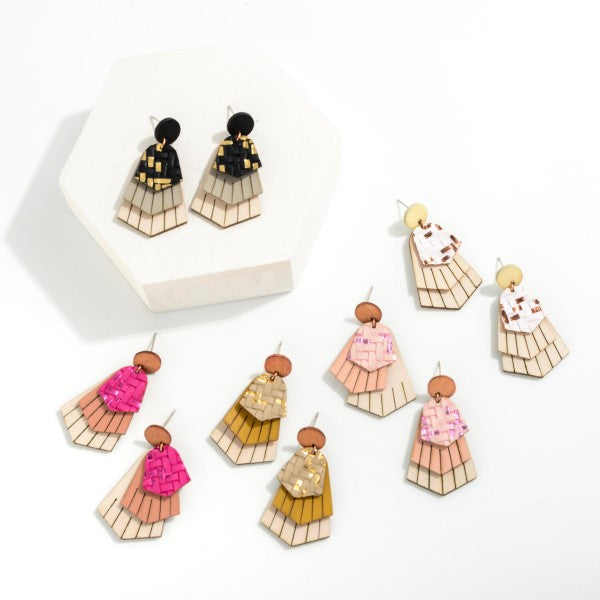 Stacked Leather Drop Earrings Featuring Woven and Tassel Details Judson