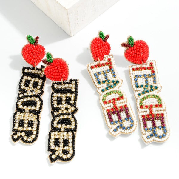 Seed Bead and Rhinestone Teacher Drop Earrings Judson