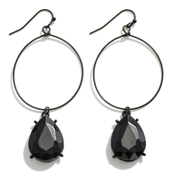 Wire Loop Drop Earrings Featuring Linked Pear Cut Rhinestone Charms Judson