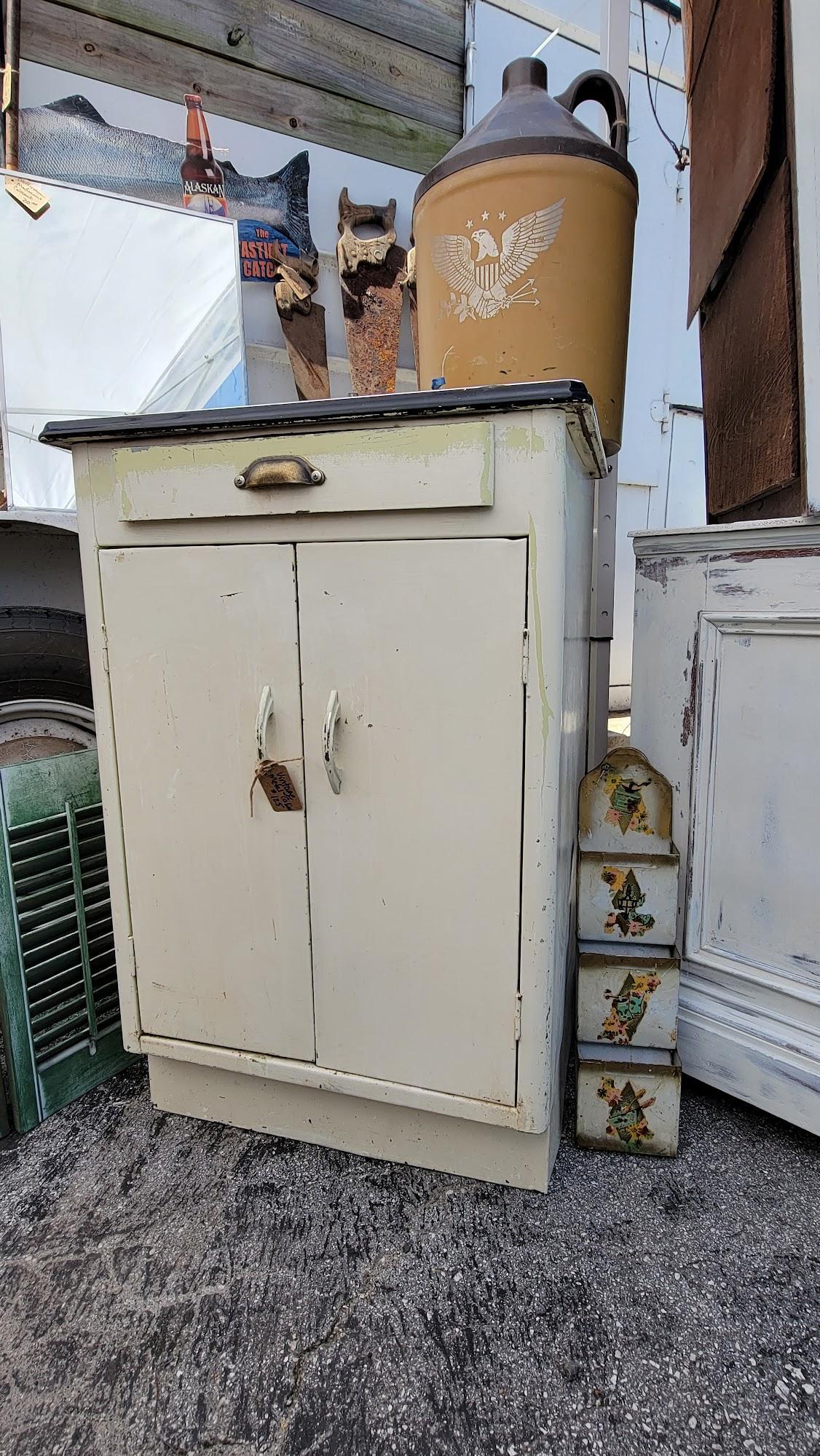 Vintage Metal with Porcelain Cabinet Renningers